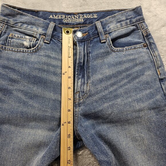 American Eagle Jeans Womens Size 0 Medium Wash Mom Jean Stretch Distressed - Picture 12 of 13
